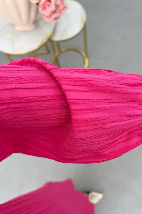 Sare Fashion Textured Fabric Elastic Sleeve Shirt Fuchsia