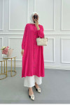 Sare Fashion Textured Fabric Elastic Sleeve Shirt Fuchsia