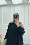 Sare Fashion Textured Fabric Elastic Sleeve Shirt Black