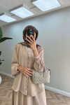Sare Fashion Button Detailed Aerobin Shirt Set Beige