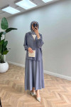 Sare Fashion Button Detailed Aerobin Shirt Set Gray