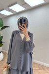 Sare Fashion Button Detailed Aerobin Shirt Set Gray