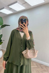 Sare Fashion Button Detailed Aerobin Shirt Set Khaki