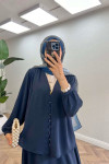Sare Fashion Button Detailed Aerobin Shirt Set Navy Blue