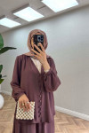 Sare Fashion Button Detailed Aerobin Shirt Set Purple
