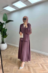Sare Fashion Button Detailed Aerobin Shirt Set Purple