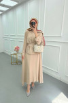 Sare Fashion Button Detailed Tie Suit Beige
