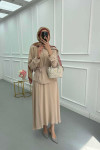 Sare Fashion Button Detailed Tie Suit Beige