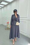 Sare Fashion Button Detailed Tie Suit Gray