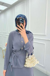 Sare Fashion Button Detailed Tie Suit Gray