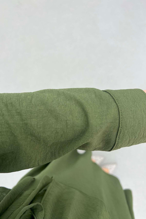 Sare Fashion Button Detailed Tie Suit Khaki
