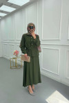 Sare Fashion Button Detailed Tie Suit Khaki