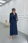 Sare Fashion Button Detailed Tie Suit Navy Blue