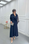 Sare Fashion Button Detailed Tie Suit Navy Blue