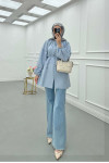 Sare Fashion Button Detailed Balloon Sleeve Shirt Baby Blue