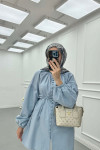 Sare Fashion Button Detailed Balloon Sleeve Shirt Baby Blue