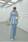 Sare Fashion Button Detailed Balloon Sleeve Shirt Baby Blue