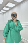 Sare Fashion Button Detailed Balloon Sleeve Shirt Benetton Green
