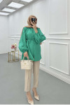 Sare Fashion Button Detailed Balloon Sleeve Shirt Benetton Green
