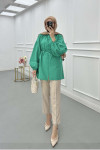 Sare Fashion Button Detailed Balloon Sleeve Shirt Benetton Green