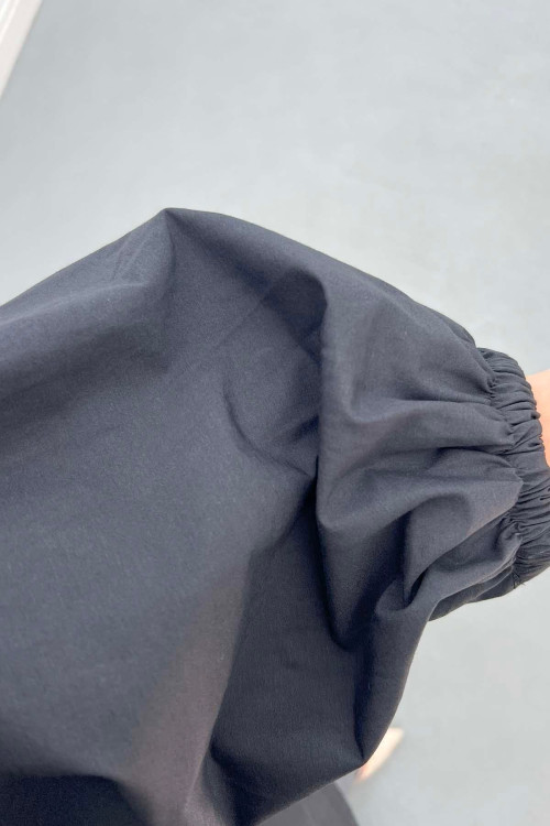 Sare Fashion Button Detailed Balloon Sleeve Shirt Black