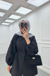 Sare Fashion Button Detailed Balloon Sleeve Shirt Black
