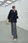 Sare Fashion Button Detailed Balloon Sleeve Shirt Black