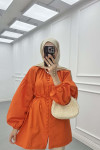 Sare Fashion Button Detailed Balloon Sleeve Shirt Orange
