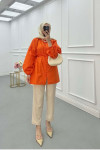 Sare Fashion Button Detailed Balloon Sleeve Shirt Orange