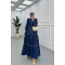 Sare Fashion Button Detailed Piping Dress Navy Blue