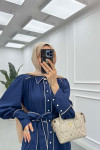 Sare Fashion Button Detailed Piping Dress Navy Blue