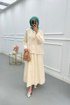 Sare Fashion Button Detailed Jacket Set Beige