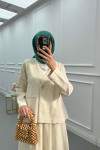 Sare Fashion Button Detailed Jacket Set Beige
