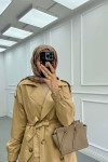 Sare Fashion Button Detailed Pocket Trench Coat Milky Coffee