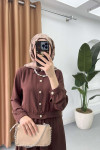 Sare Fashion Button Detailed Skirt Suit Brown