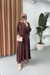 Sare Fashion Button Detailed Skirt Suit Brown