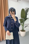 Sare Fashion Button Detailed Skirt Suit Navy Blue