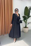 Sare Fashion Button Detailed Skirt Suit Black