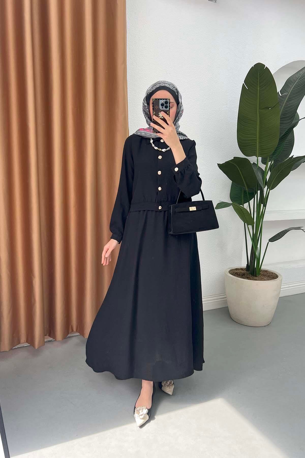 Sare Fashion Button Detailed Skirt Suit Black