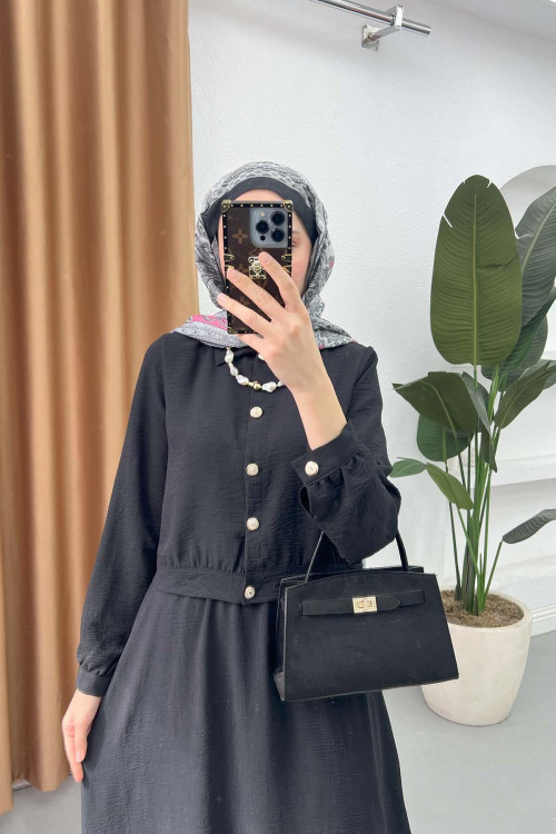Sare Fashion Button Detailed Skirt Suit Black