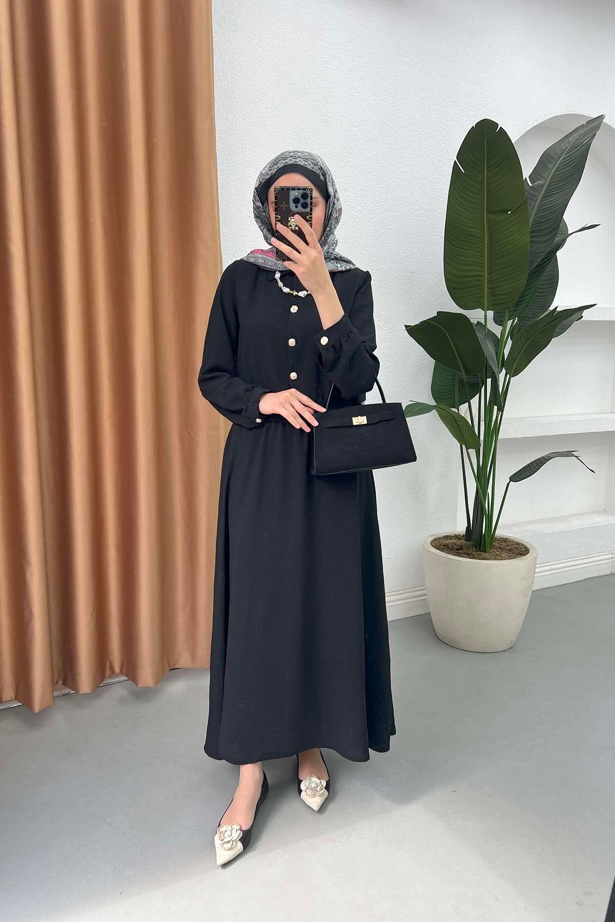 Sare Fashion Button Detailed Skirt Suit Black