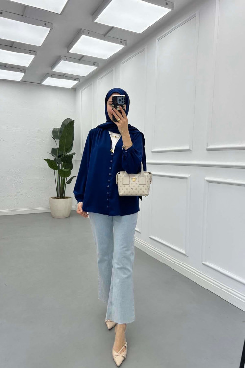 Sare Fashion Button Detailed Shirt Navy Blue