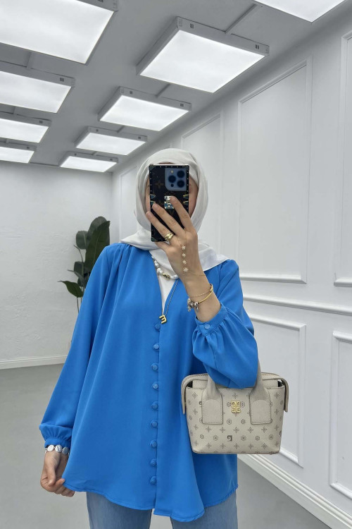 Sare Fashion Button Detailed Shirt Blue
