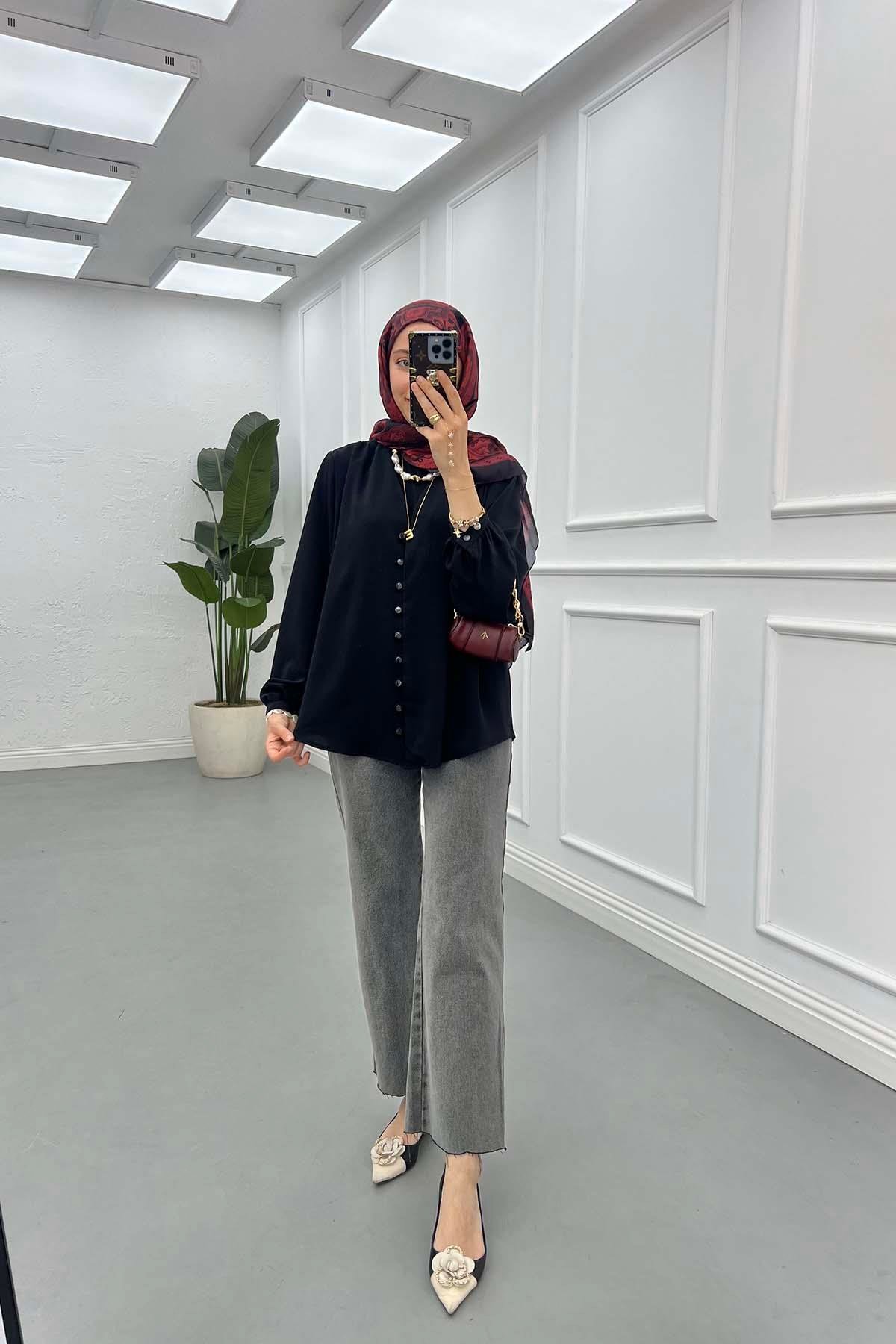 Sare Fashion Button Detailed Shirt Black