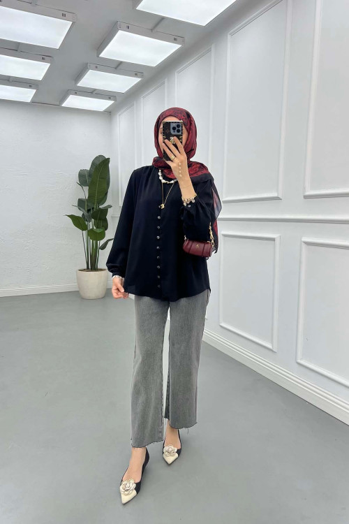 Sare Fashion Button Detailed Shirt Black