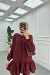 Sare Fashion Button Detailed Elastic Sleeve Set Claret Red