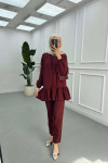 Sare Fashion Button Detailed Elastic Sleeve Set Claret Red