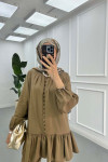 Sare Fashion Button Detailed Elastic Sleeve Suit Khaki