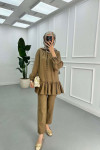 Sare Fashion Button Detailed Elastic Sleeve Suit Khaki