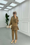 Sare Fashion Button Detailed Elastic Sleeve Suit Khaki